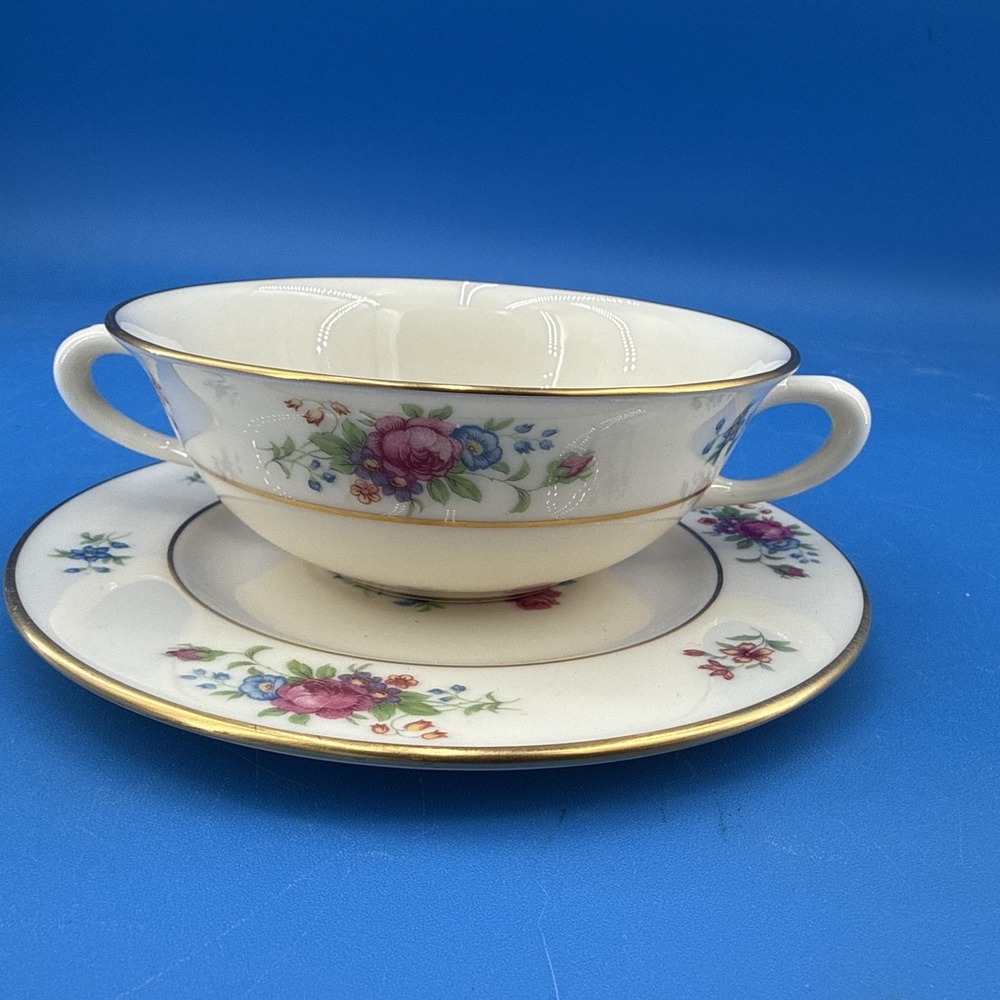 Vintage Lenox Lenox Rose Cream Soup Cup & Underplate Set J-300 Flower Clusters